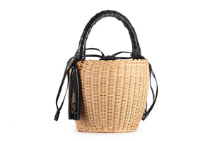 SAINT LAURENT BLACK WICKER BASKET BAG