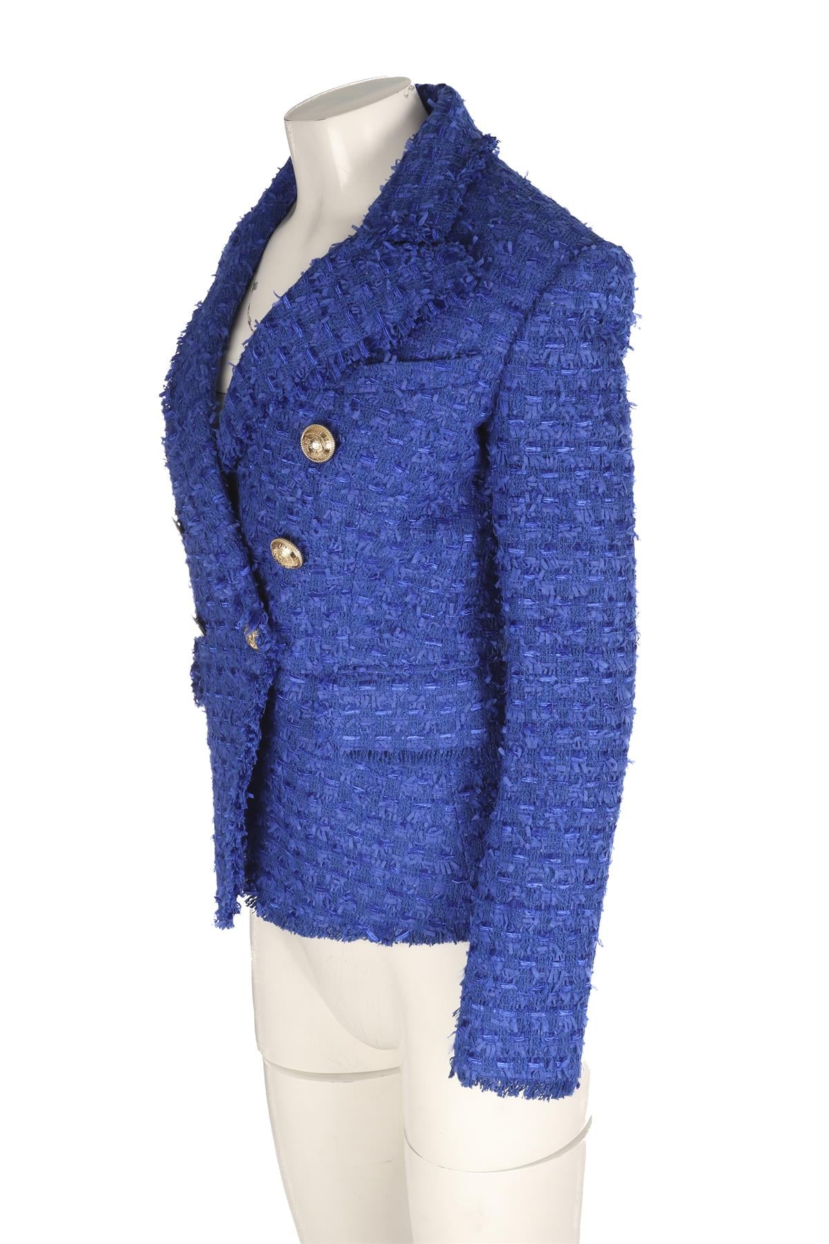 BALMAIN BLUE TWEED BLAZER FR 36 UK 8