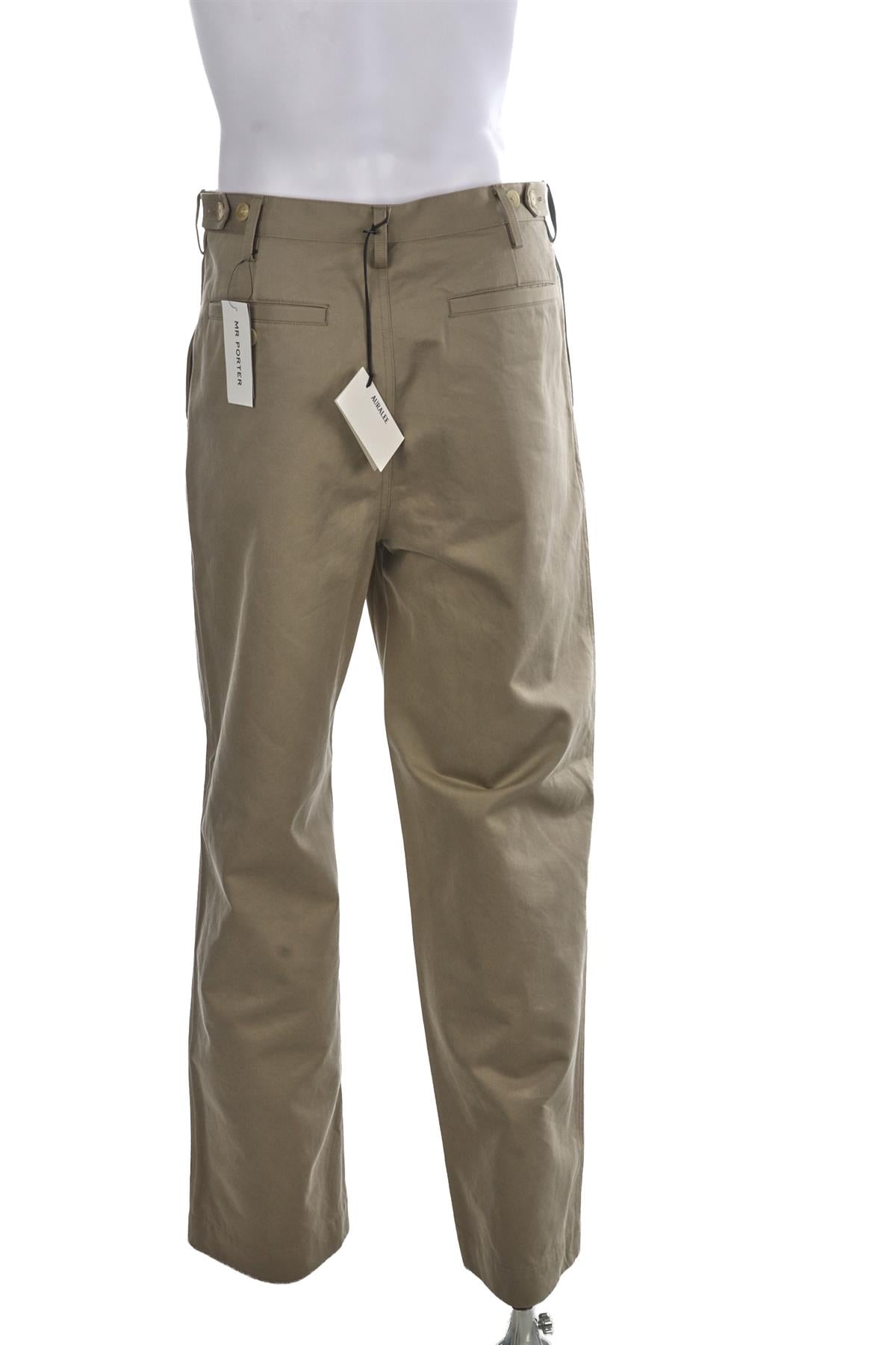 AURALEE KHAKI COTTON MENS PANTS STRAIGHT LEG SMALL