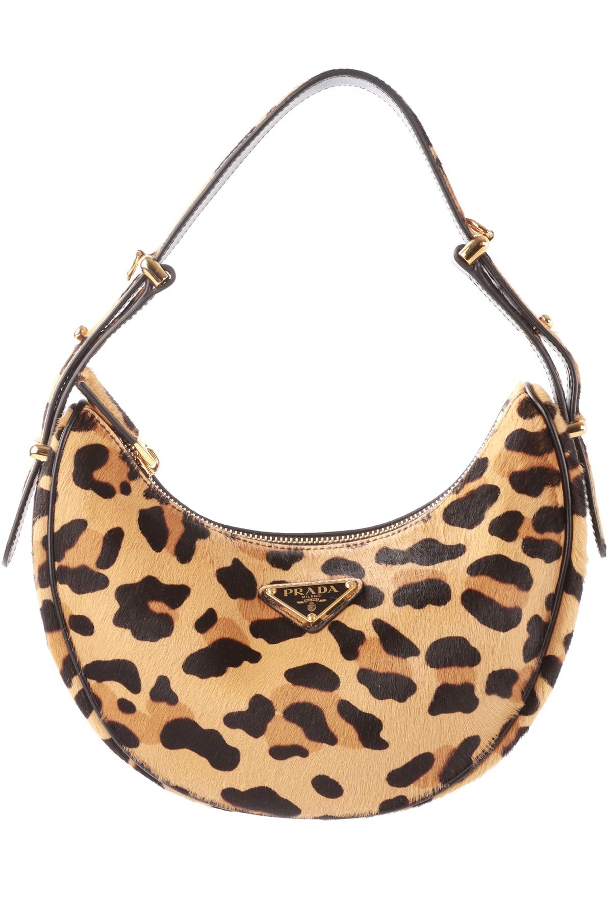 PRADA BROWN ARQUÉ CALF HAIR SHOULDER BAG