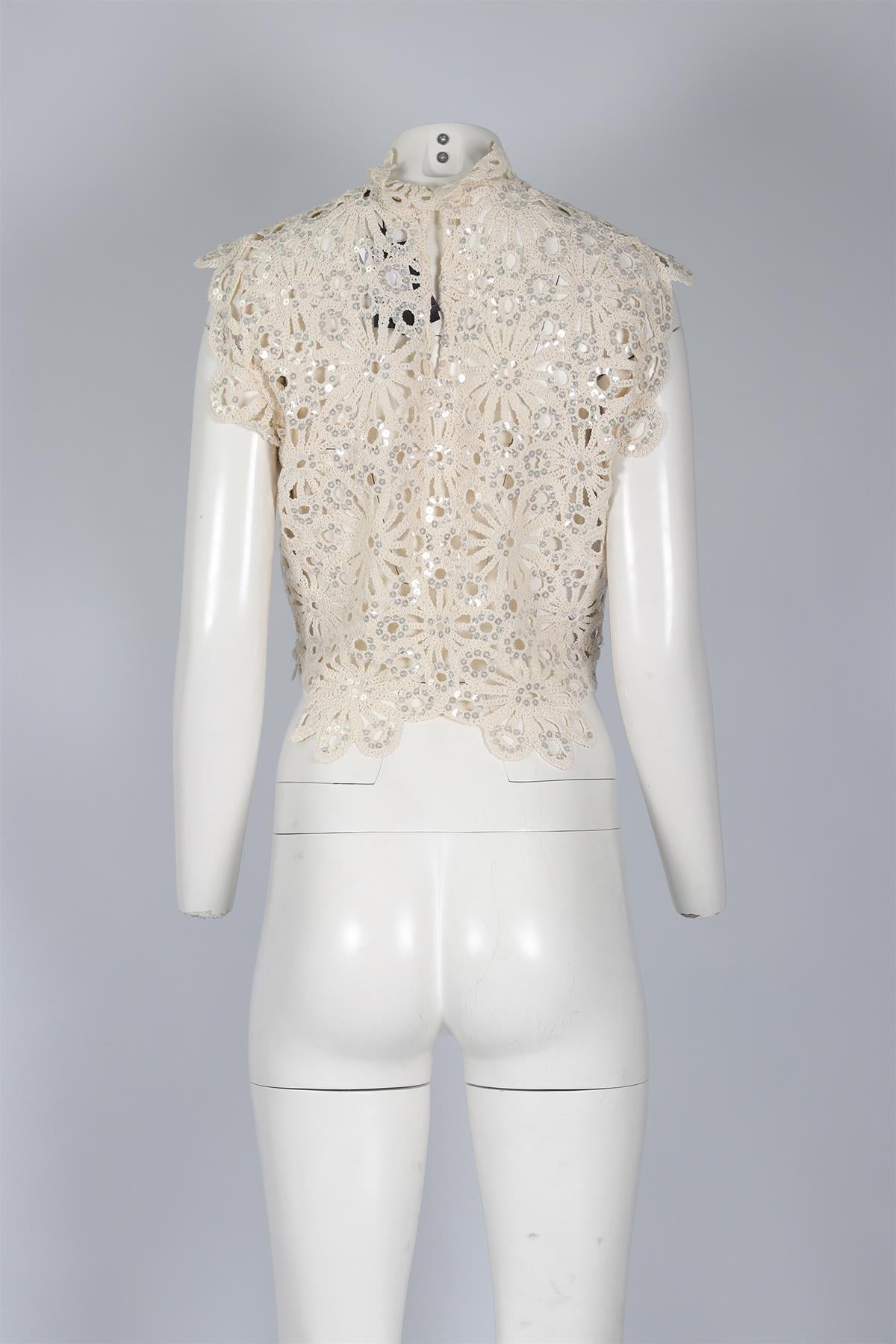 MAJE CREAM SEQUIN AND CROCHET TOP UK 10