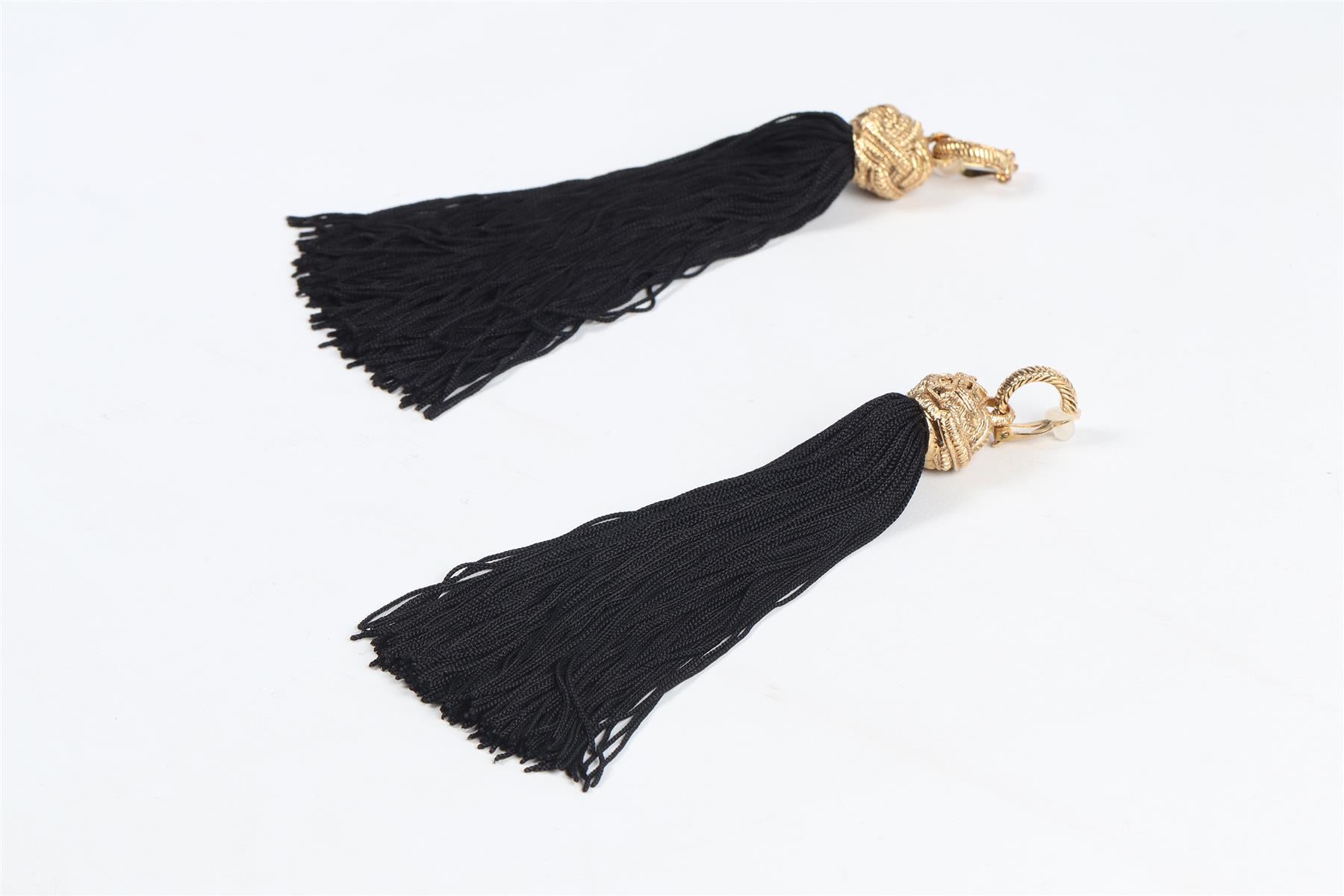 SAINT LAURENT BLACK LOULOU GOLD PLATED TASSEL EARRINGS