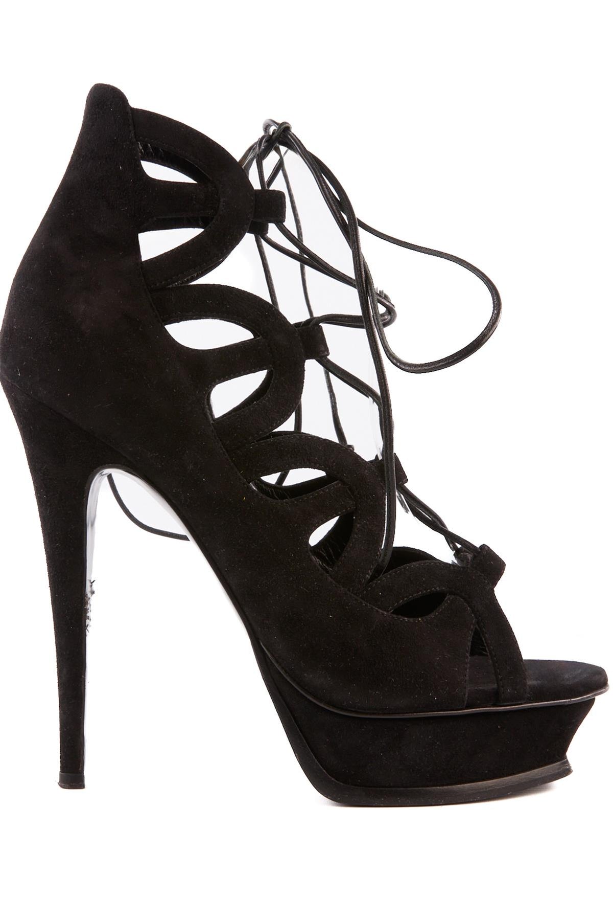 SAINT LAURENT BLACK SUEDE PLATFORM SANDALS EU 39.5 UK 6.5 US 9.5