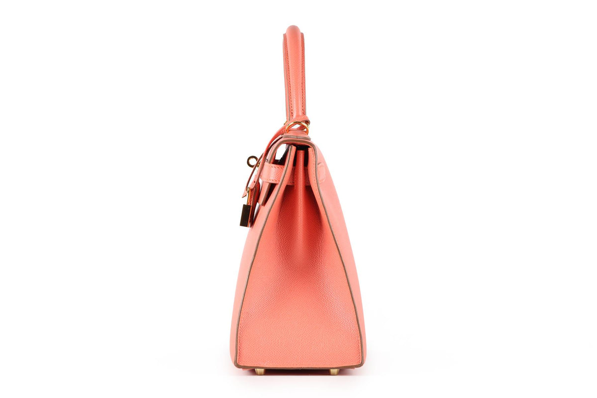HERMÈS PINK 2014 KELLY SELLIER 28 CM EPSOM LEATHER BAG IN FLAMINGO
