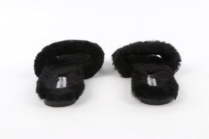 MANOLO BLAHNIK BLACK SHEARLING SLIDES EU 38 UK 5 US 8