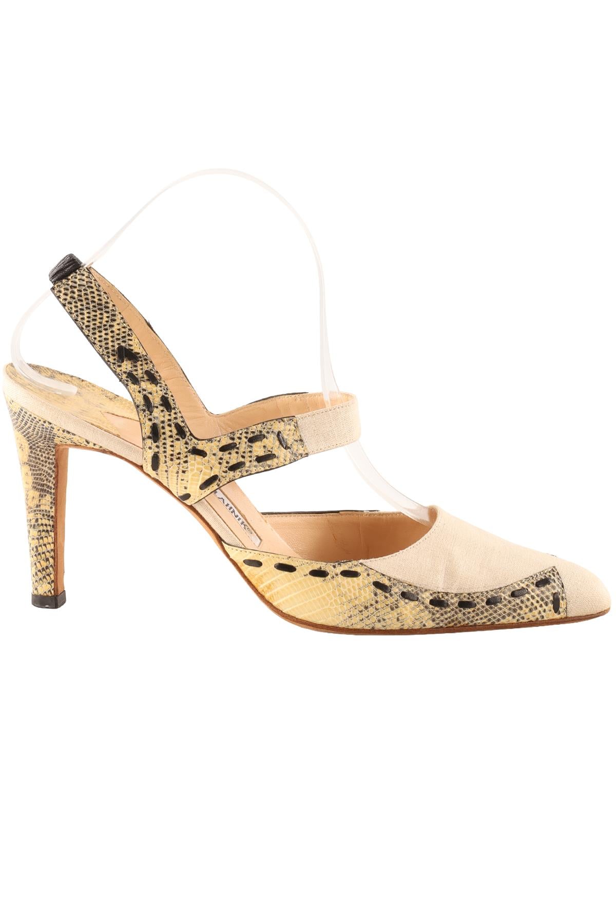 MANOLO BLAHNIK BEIGE CANVAS PUMPS EU 38 UK 5 US 8
