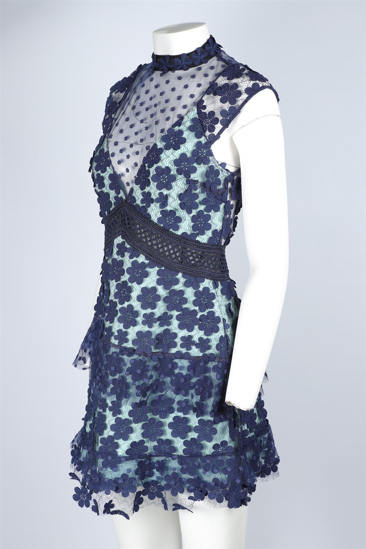 SELF-PORTRAIT BLUE LACE MINI DRESS UK 12