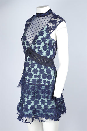 SELF-PORTRAIT BLUE LACE MINI DRESS UK 12