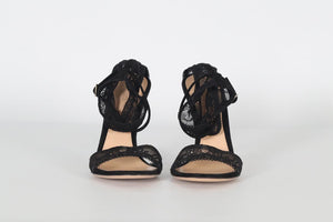 GIANVITO ROSSI LACE AND SUEDE SANDALS EU 38.5 UK 5.5 US 8.5