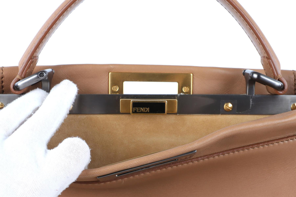 FENDI BROWN PEEKABOO MEDIUM LEATHER AND PYTHON TOTE BAG
