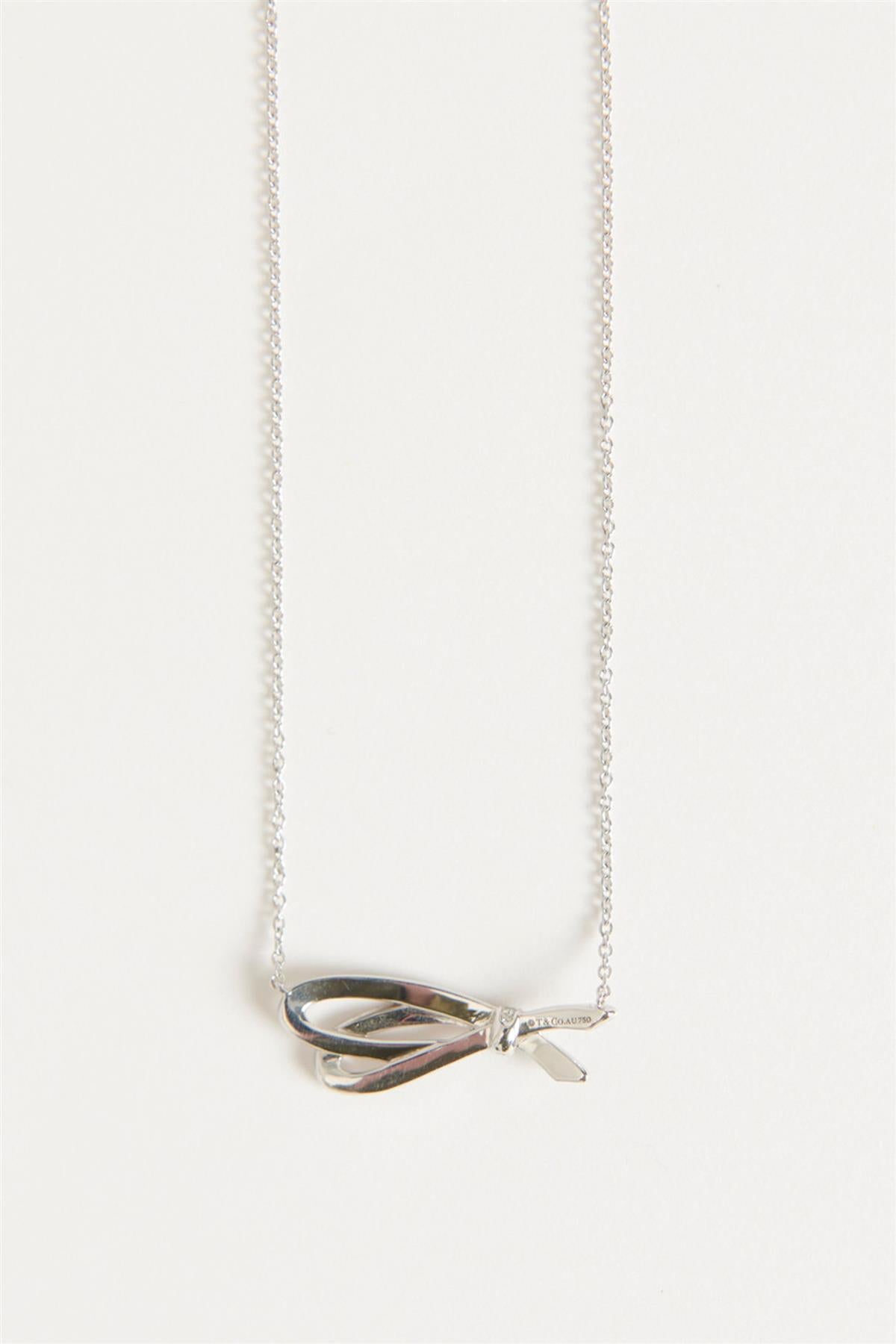 TIFFANY & CO. BOW 18K WHITE GOLD AND DIAMOND NECKLACE