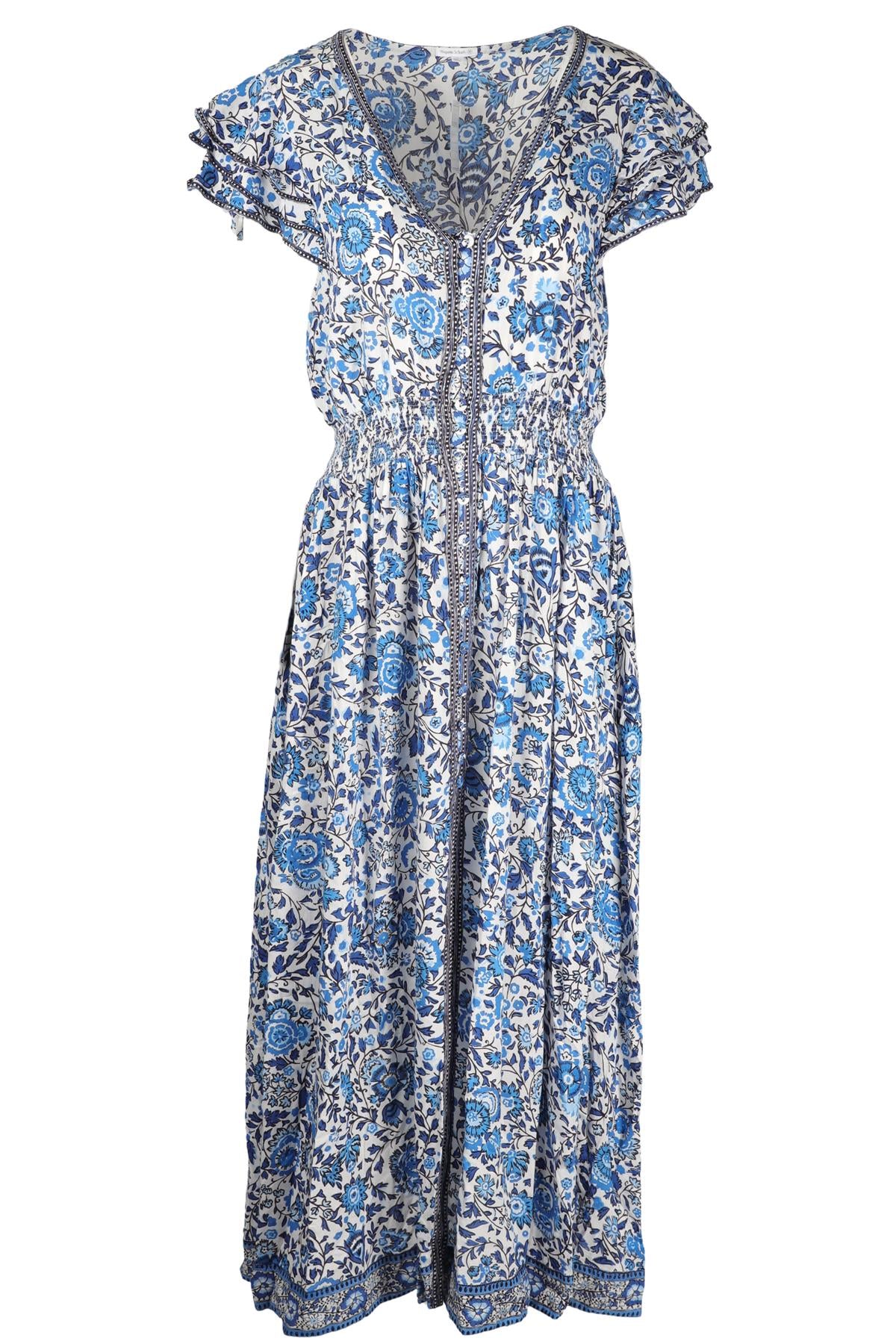 POUPETTE ST BARTH BLUE VOILE MAXI DRESS LARGE