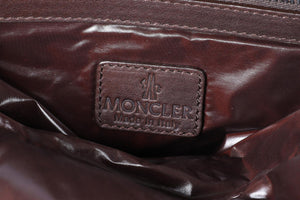 MONCLER BROWN LEATHER AND PADDED DOWN SHELL SHOULDER BAG