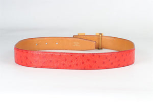 HERMÈS RED 1989 H 30 MM OSTRICH BELT