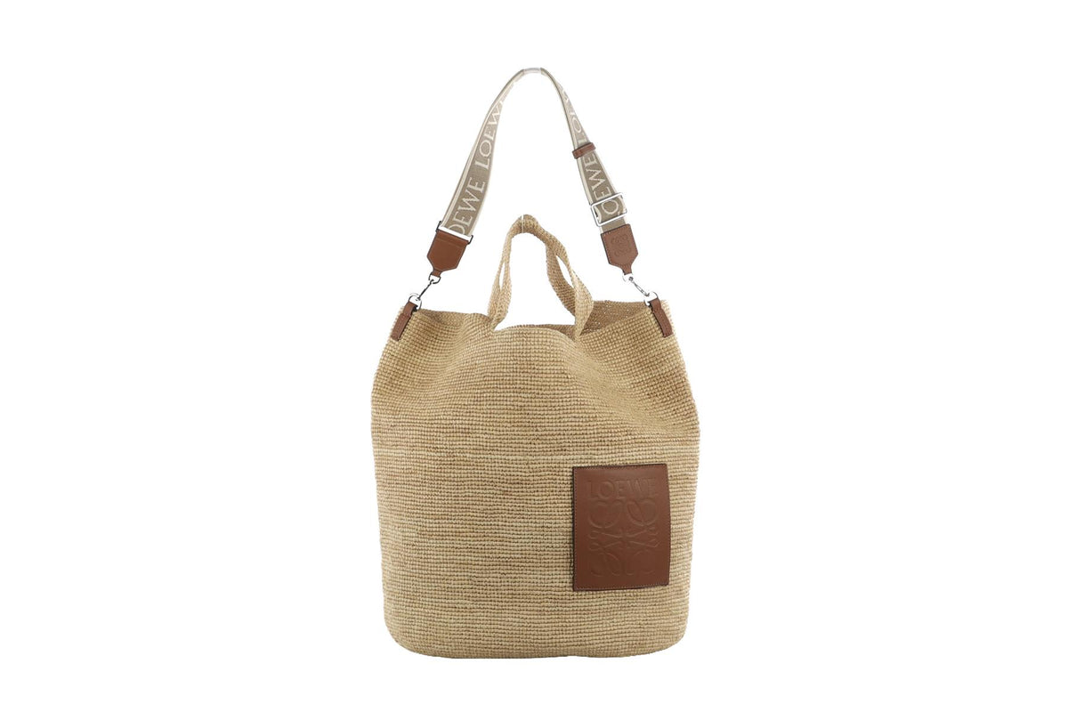 LOEWE + PAULA'S IBIZA BEIGE SLIT LARGE RAFFIA TOTE BAG