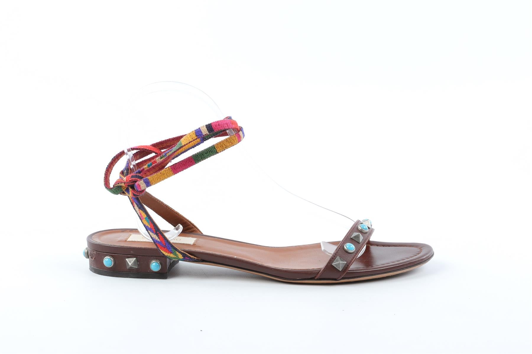VALENTINO BROWN ROCKSTUD LEATHER SANDALS EU 38 UK 5 US 8