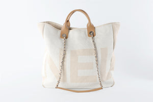 CHANEL BEIGE 2018 SHOPPING MAXI FABRIC TOTE BAG