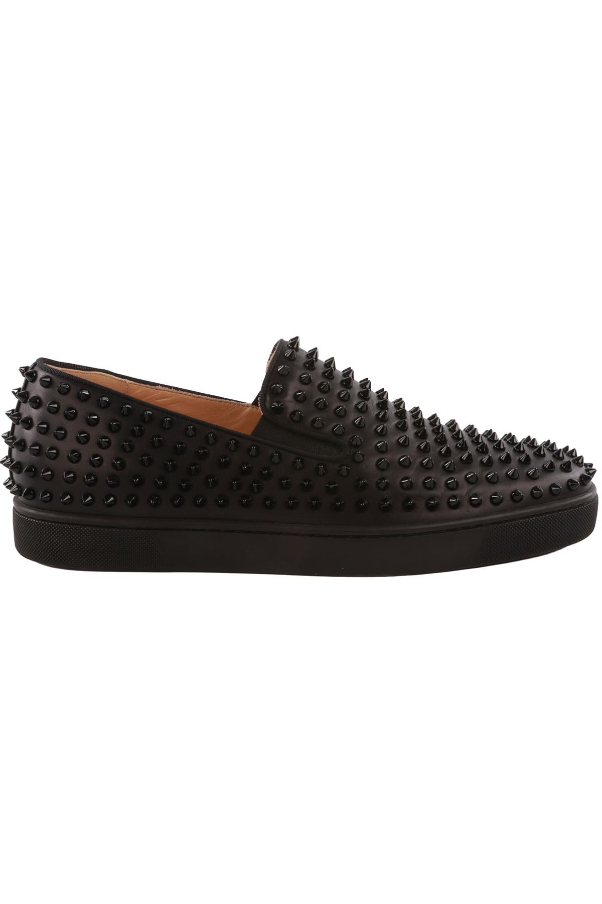 CHRISTIAN LOUBOUTIN BLACK MEN'S ROLLER BOAT LEATHER SNEAKERS EU 44.5 UK 10.5 US 11.5