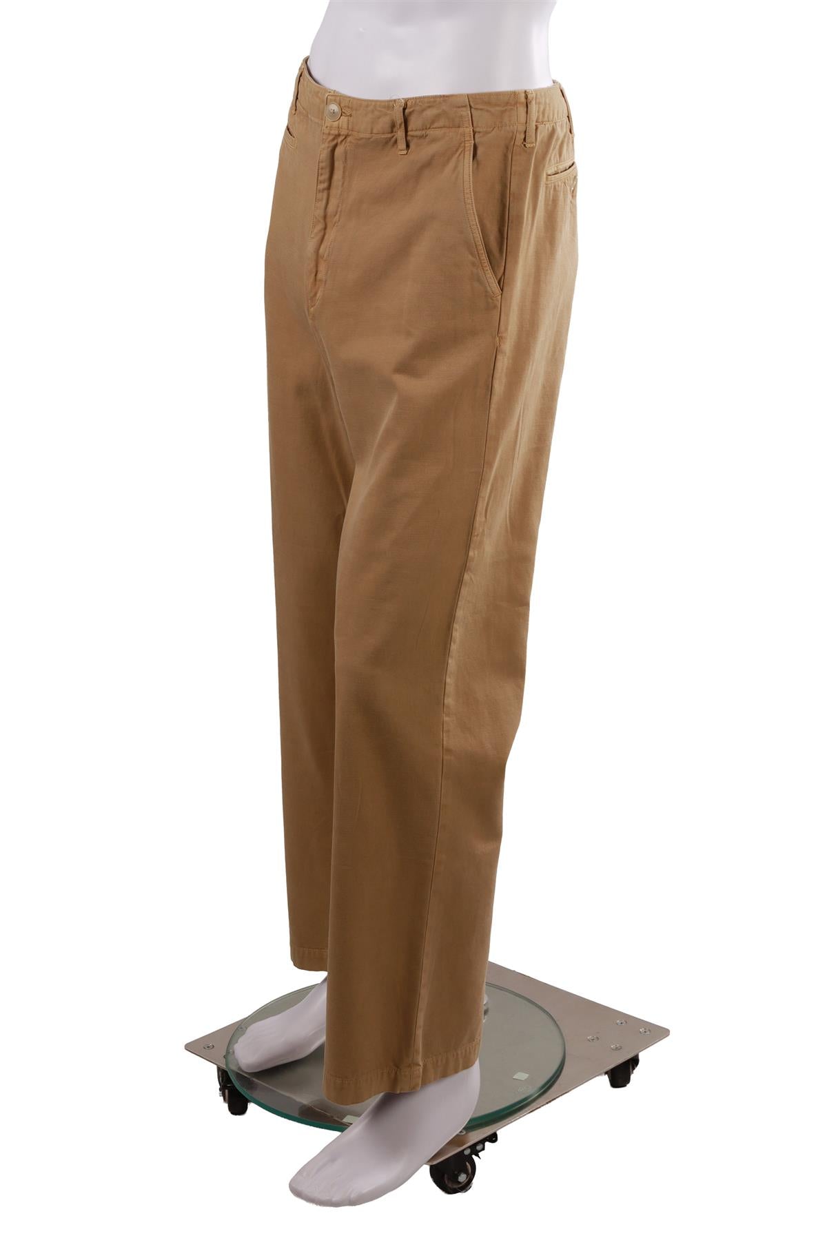BEIGE MEN'S COTTON STRAIGHT LEG PANTS