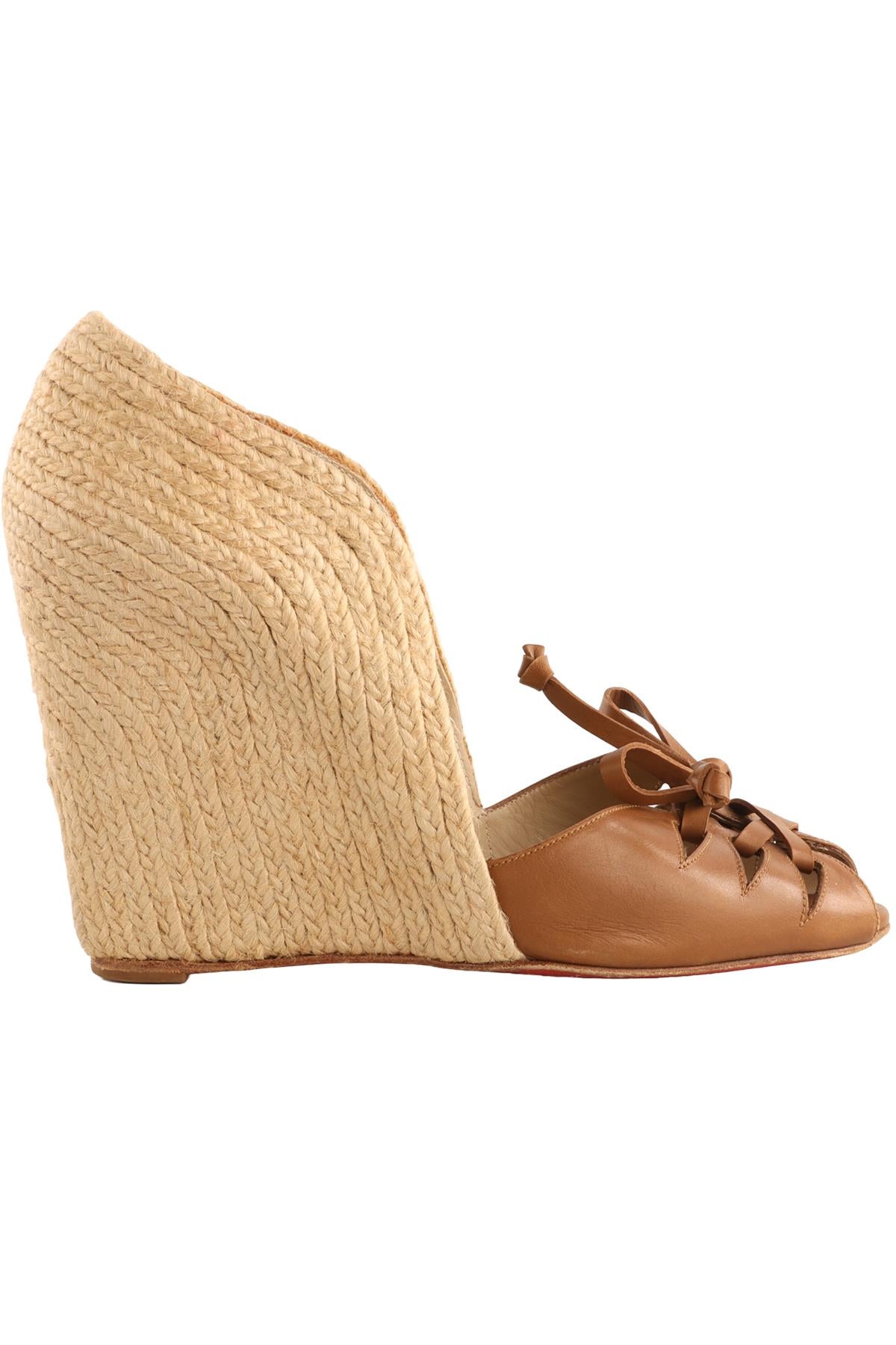 CHRISTIAN LOUBOUTIN BROWN LEATHER ESPADRILLE WEDGES EU 39 UK 6 US 9
