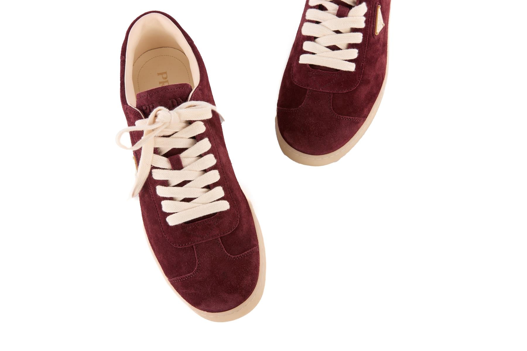 PRADA BURGUNDY MEN'S LANE SUEDE SNEAKERS EU 43.5 UK 9.5 US 10.5