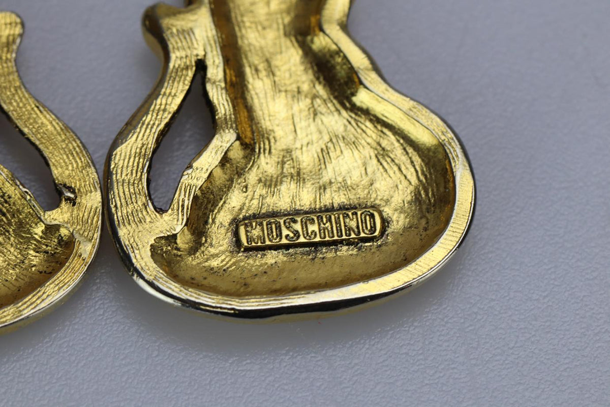 MOSCHINO CAT GOLD TONE CLIP ON EARRINGS