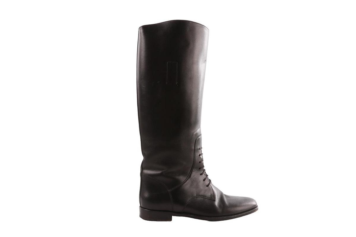 BLACK LEATHER KNEE HIGH BOOTS