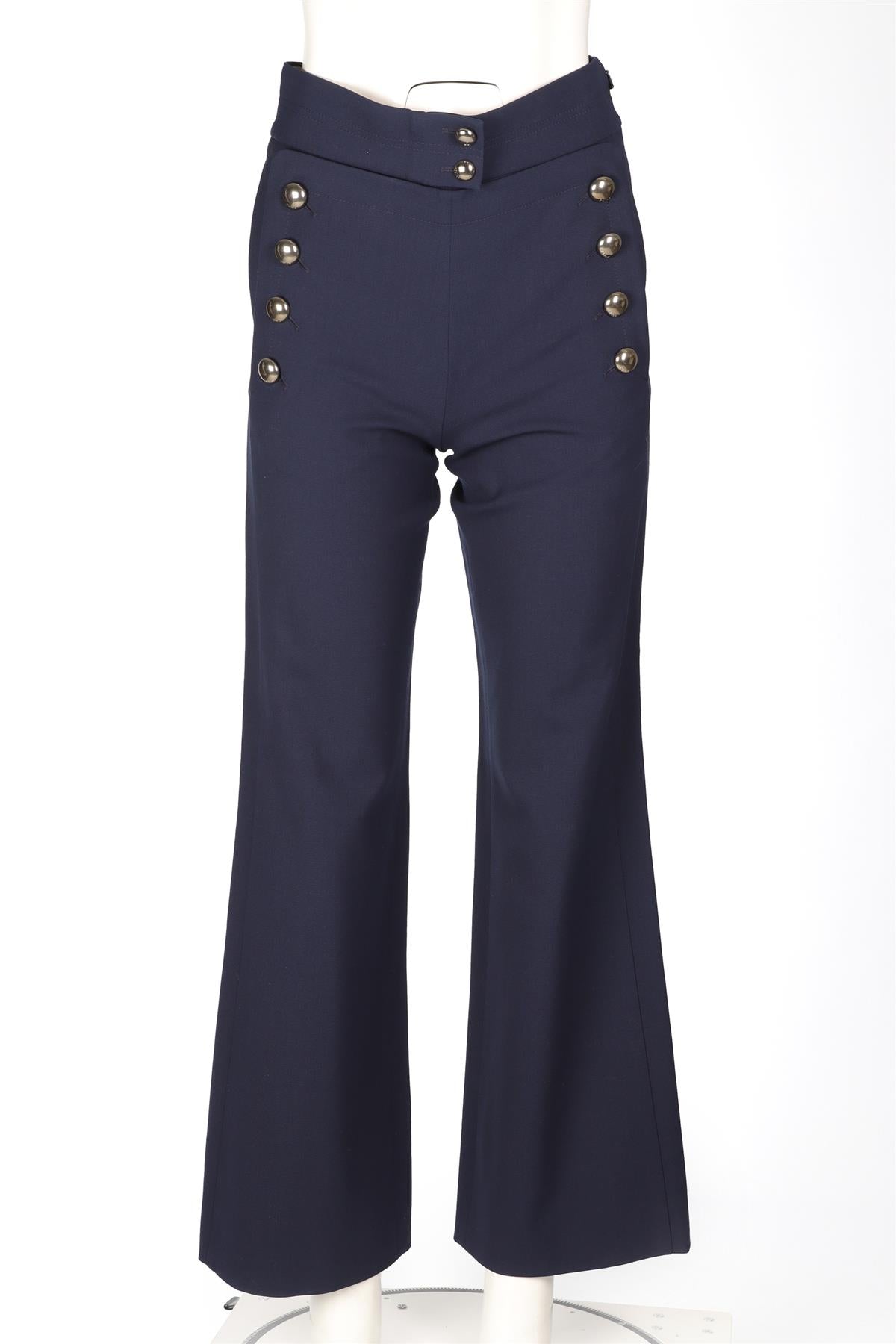 CHLOÉ NAVY WOOL WIDE LEG PANTS FR 34 UK 6