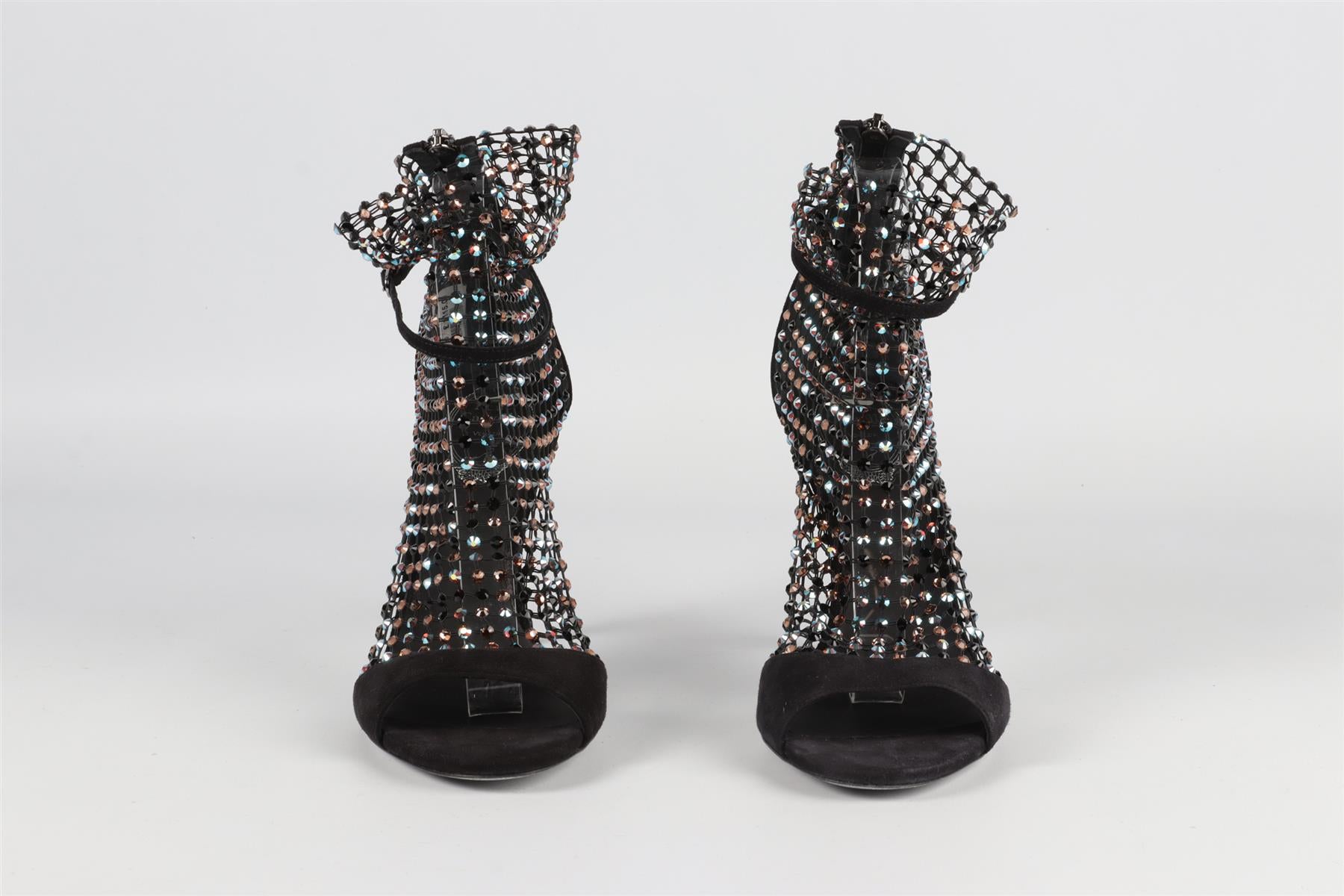RENE CAOVILLA BLACK GALAXIA CRYSTAL AND SUEDE SANDALS EU 38.5 UK 5.5 US 8.5