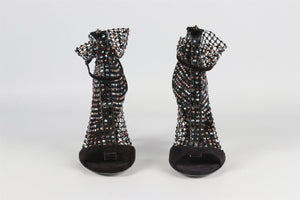 RENE CAOVILLA BLACK GALAXIA CRYSTAL AND SUEDE SANDALS EU 38.5 UK 5.5 US 8.5