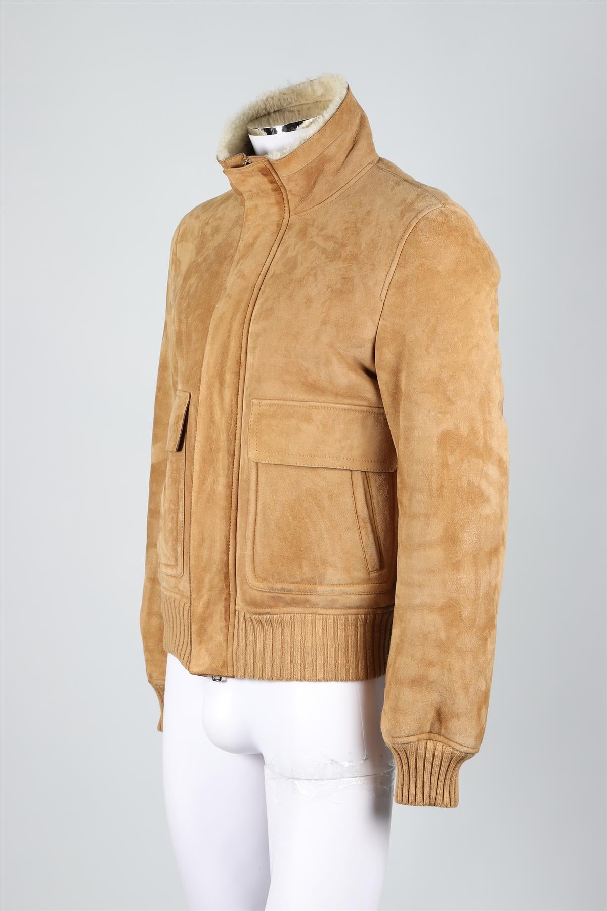 GUCCI BEIGE MEN'S SHEARLING AND SUEDE JACKET IT 48 UK 38