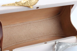 SARAH'S BAG ECRU WOODEN CLUTCH