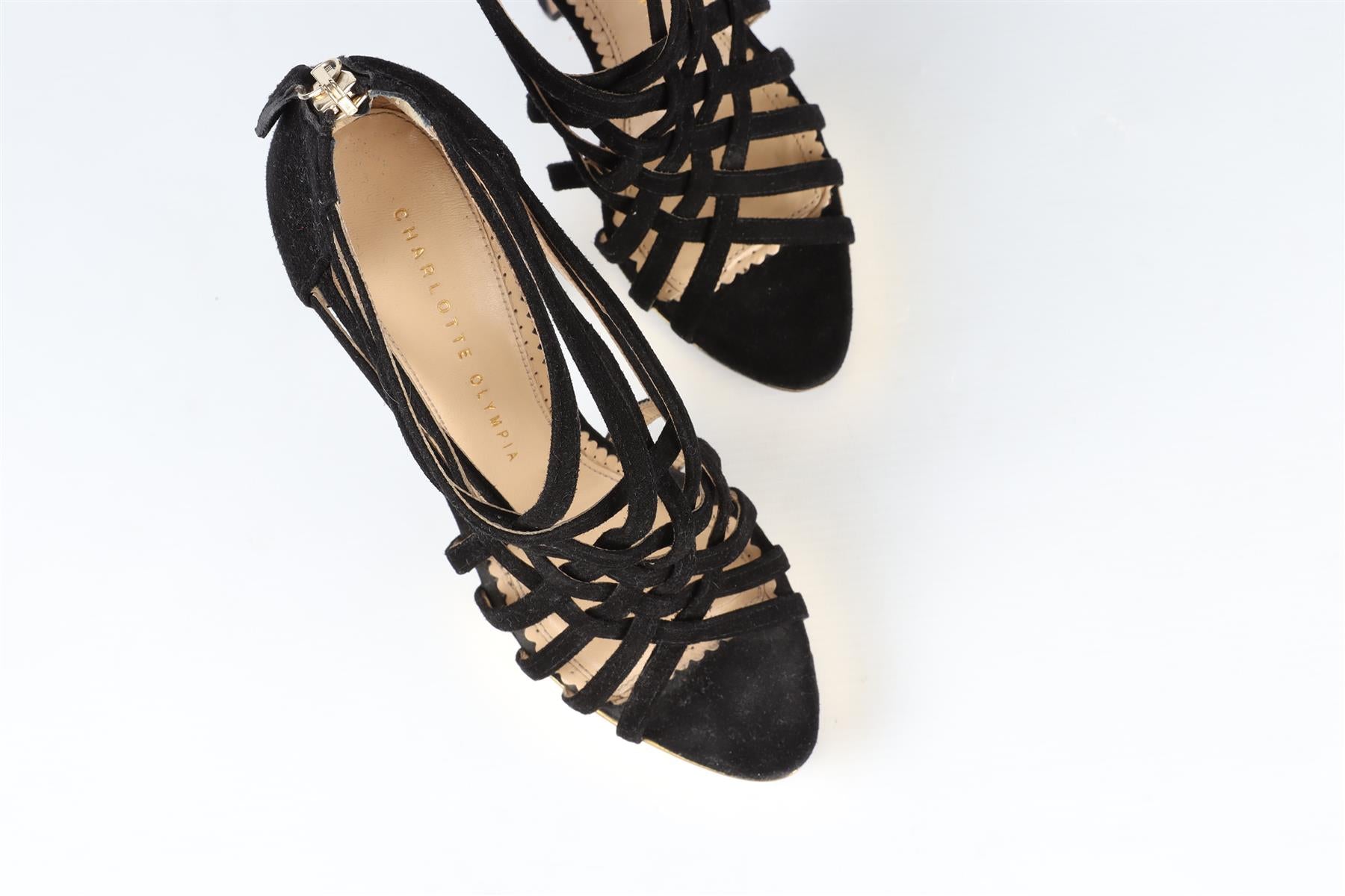 CHARLOTTE OLYMPIA BLACK SUEDE PLATFORM SANDALS EU 35 UK 2 US 5