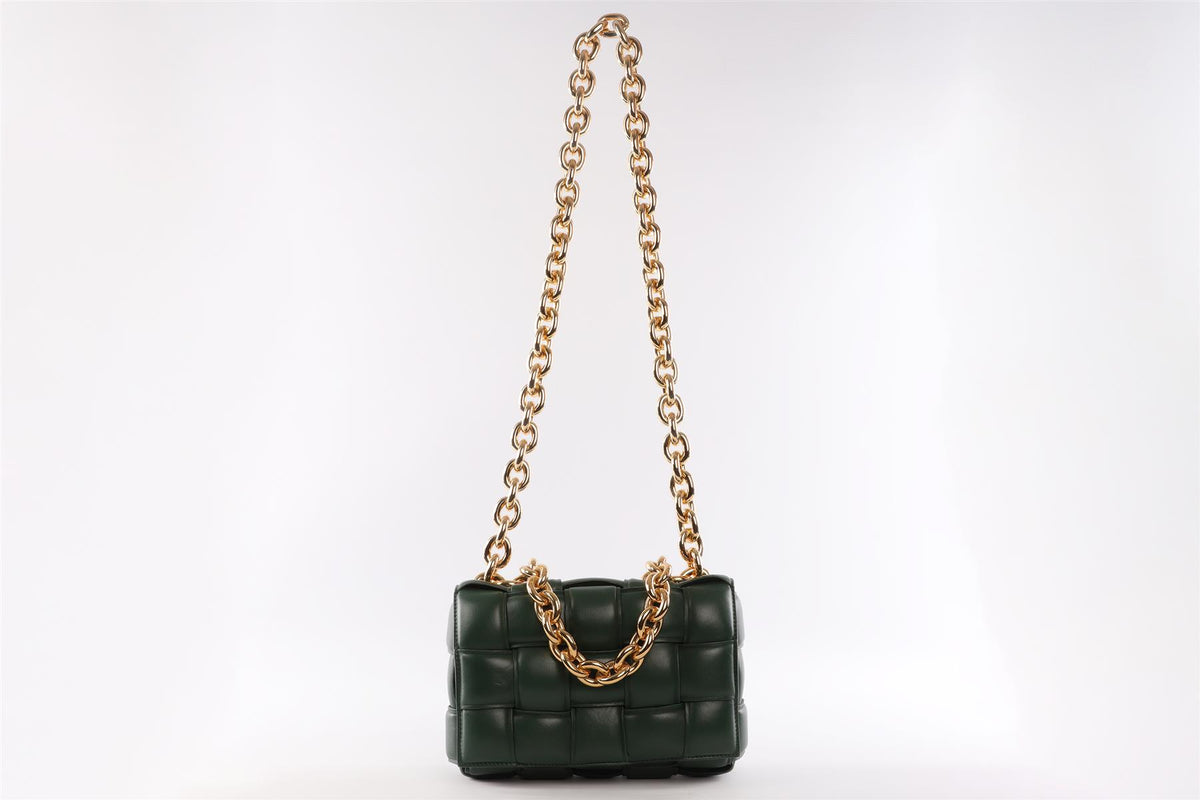 BOTTEGA VENETA GREEN THE CHAIN CASSETTE INTRECCIATO LEATHER SHOULDER BAG