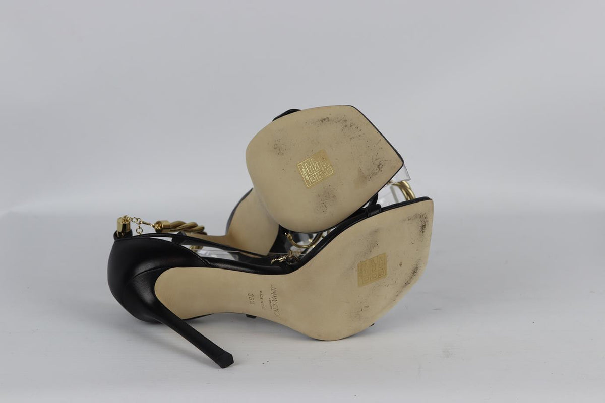 JIMMY CHOO CHAIN DETAILED LEATHER SANDALS EU 38.5 UK 5.5 US 8.5