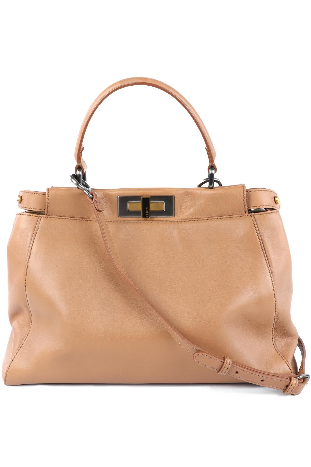 FENDI BROWN PEEKABOO MEDIUM LEATHER AND PYTHON TOTE BAG