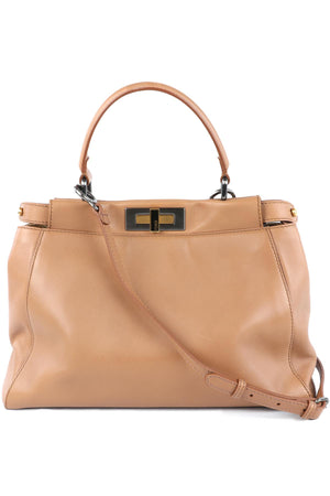 FENDI BROWN PEEKABOO MEDIUM LEATHER AND PYTHON TOTE BAG