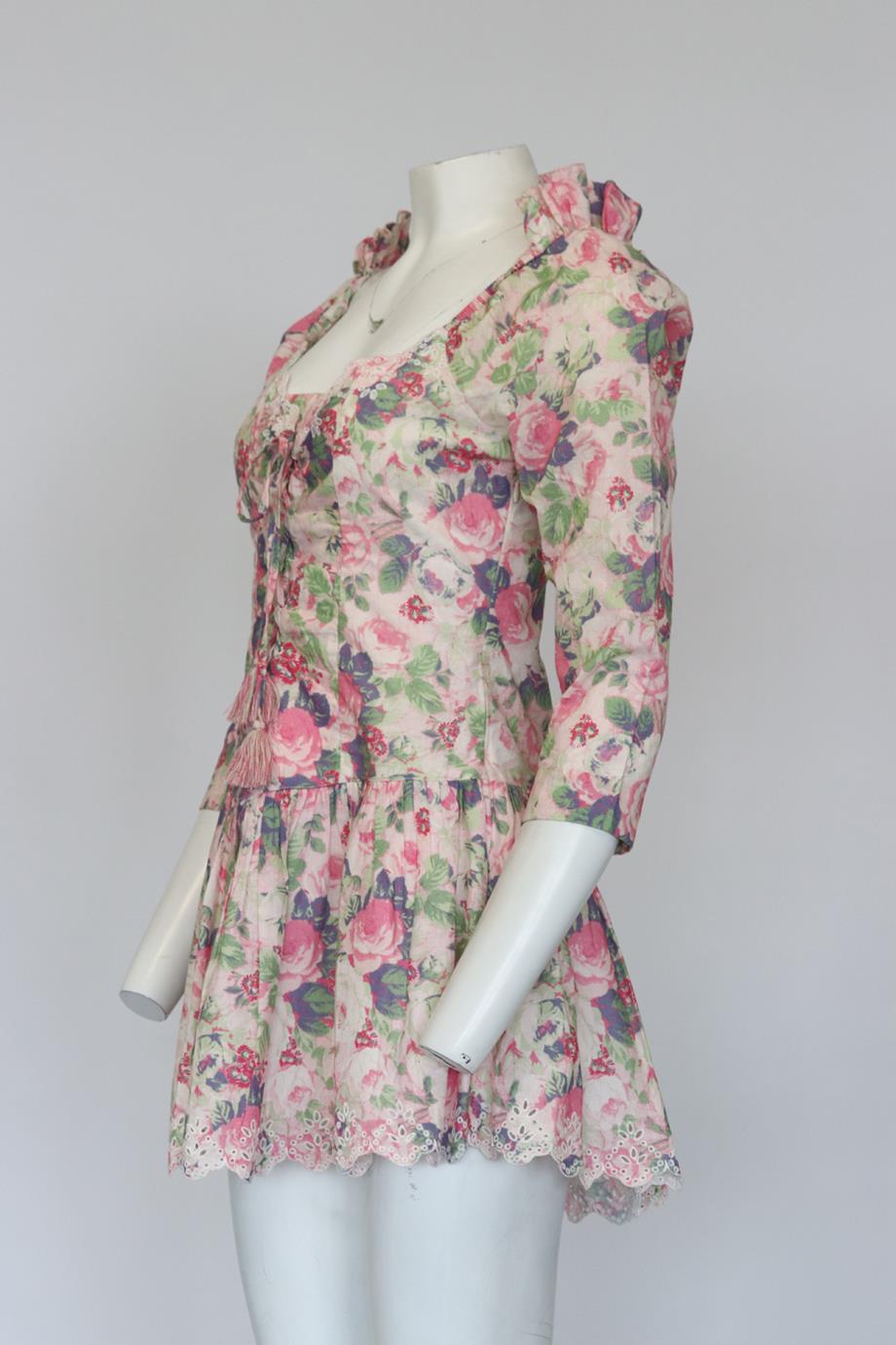 LOVESHACKFANCY FLORAL PRINT COTTON MINI DRESS US 4 UK 8
