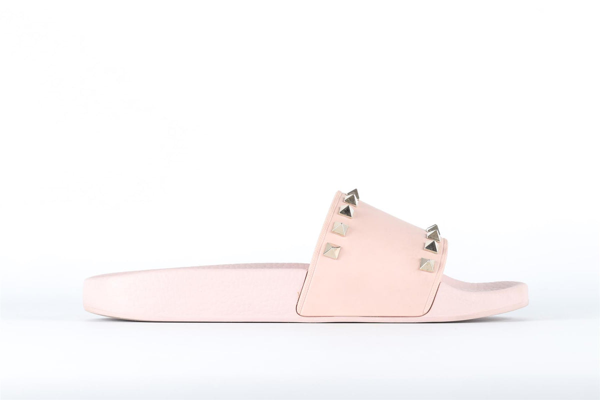 VALENTINO GARAVANI PINK ROCKSTUD RUBBER SLIDES EU 38 UK 5 US 8