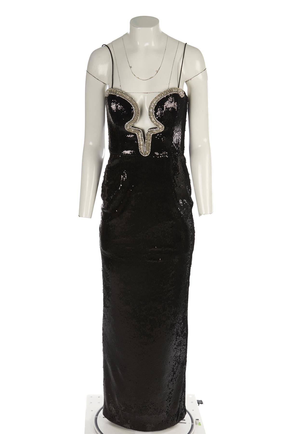 REBECCA VALLANCE BLACK SEQUIN MAXI DRESS UK 8