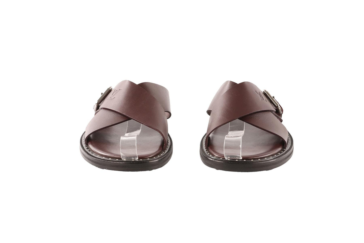 LOUIS VUITTON MAROON MEN'S LEATHER SANDALS EU 41.5 UK 7.5 US 8.5