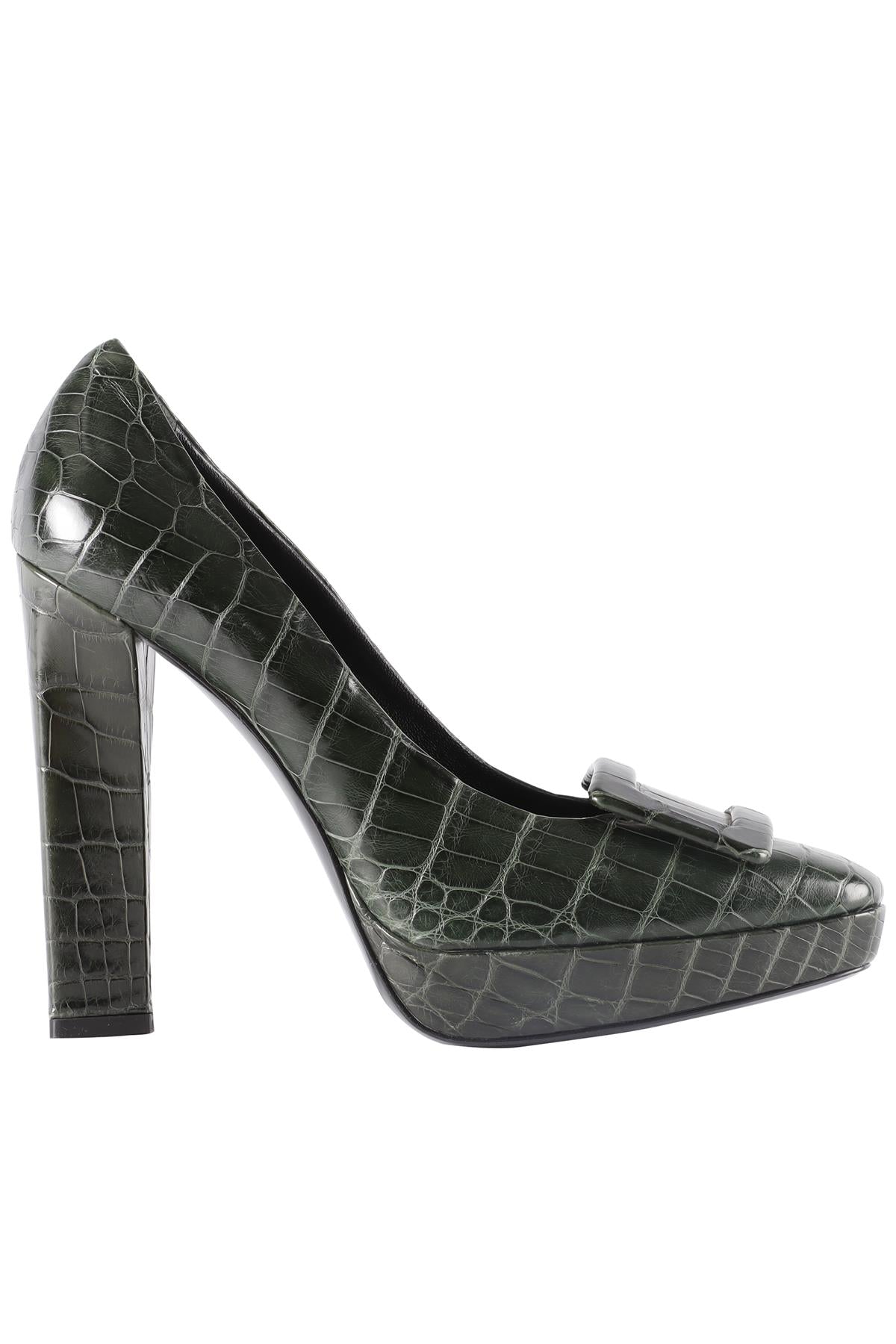 ROGER VIVIER GREEN LEATHER PLATFORM PUMPS EU 38.5 UK 5.5 US 8.5