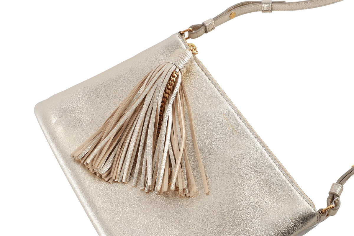 SAINT LAURENT GOLD TEEN MONOGRAM LEATHER CROSSBODY BAG