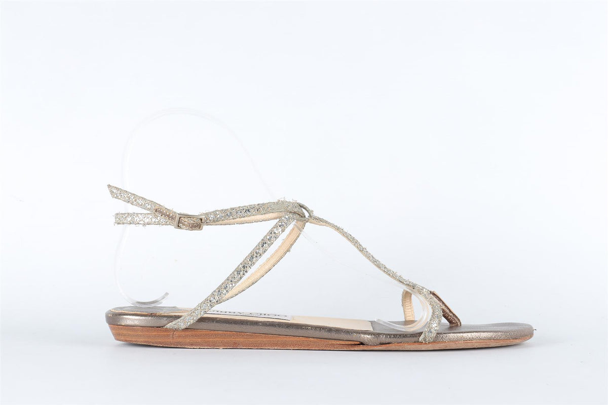 JIMMY CHOO SILVER GLITTER SANDALS EU 38.5 UK 5.5 US 8.5