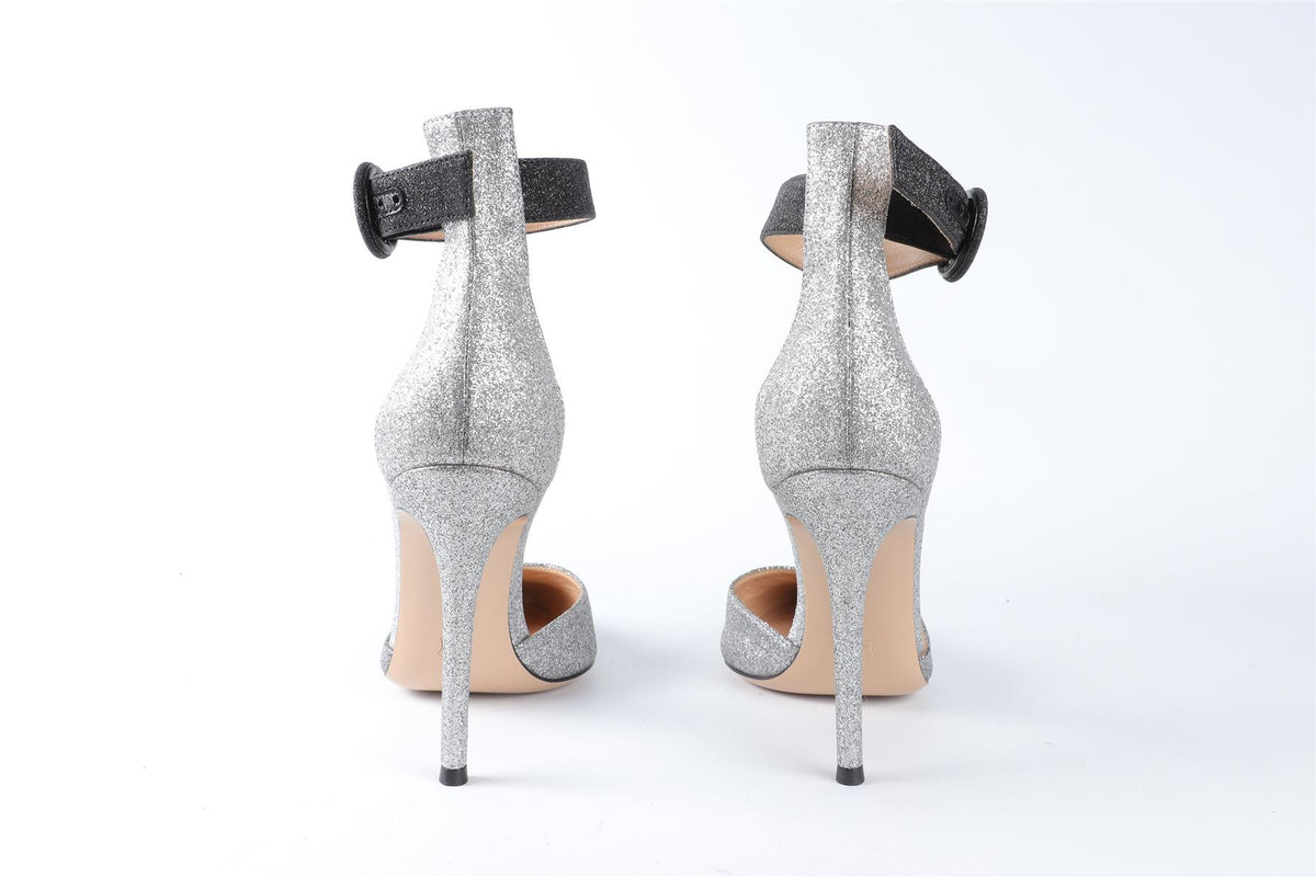 GIANVITO ROSSI SILVER GLITTER PUMPS EU 37 UK 4 US 7