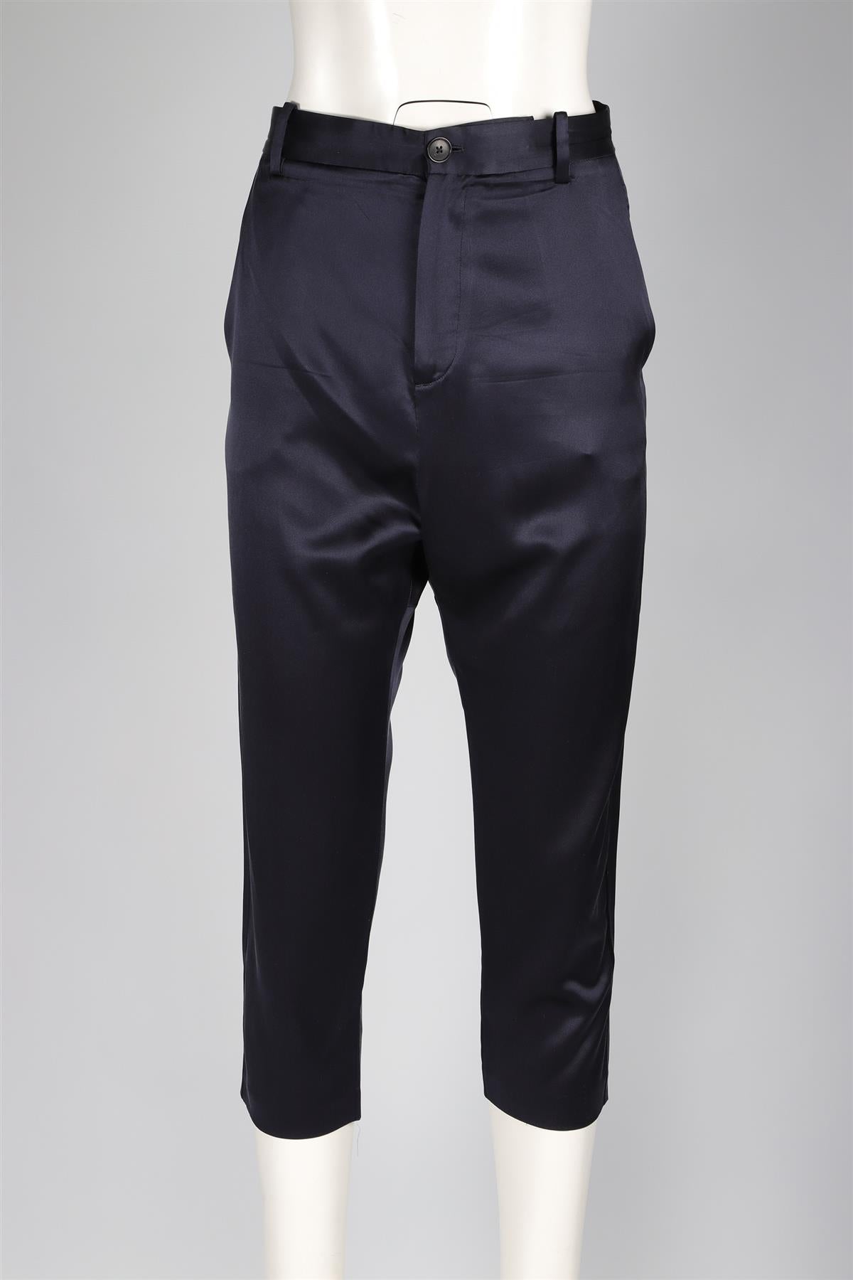 NILI LOTAN NAVY SILK TAPERED PANTS US 8 UK 12