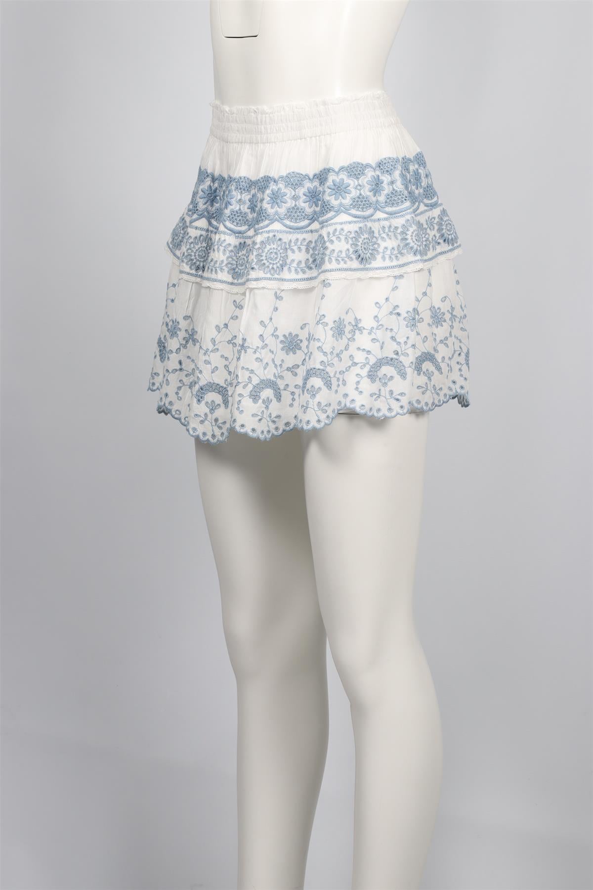 LOVESHACKFANCY WHITE AND BLUE VOILE MINI SKIRT SMALL