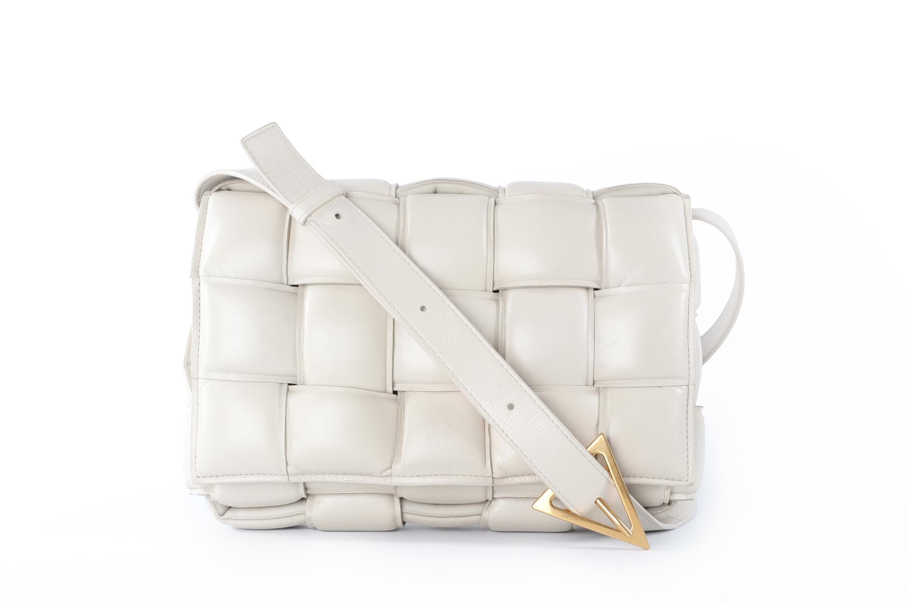 BOTTEGA VENETA ECRU CASSETTE INTRECCIATO LEATHER SHOULDER BAG
