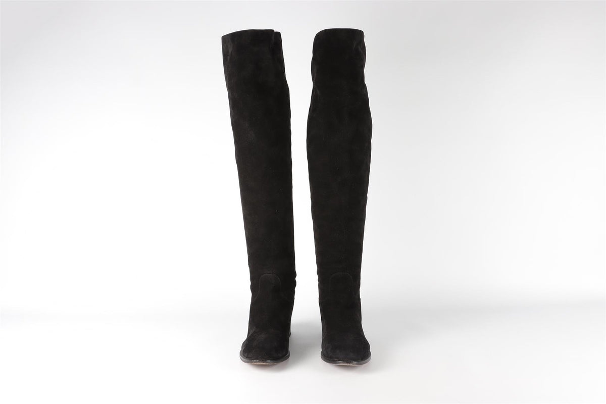 CHRISTIAN DIOR BLACK GLOBAL SUEDE OVER THE KNEE BOOTS EU 38.5 UK 5.5 US 8.5