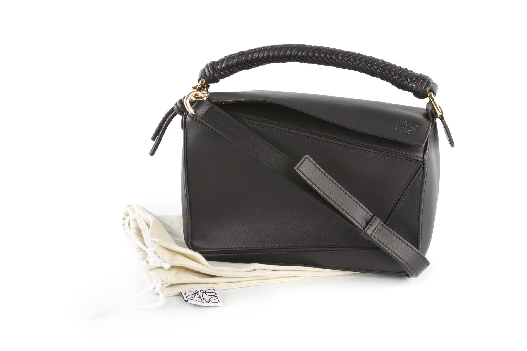 LOEWE BLACK PUZZLE SMALL LEATHER TOTE BAG